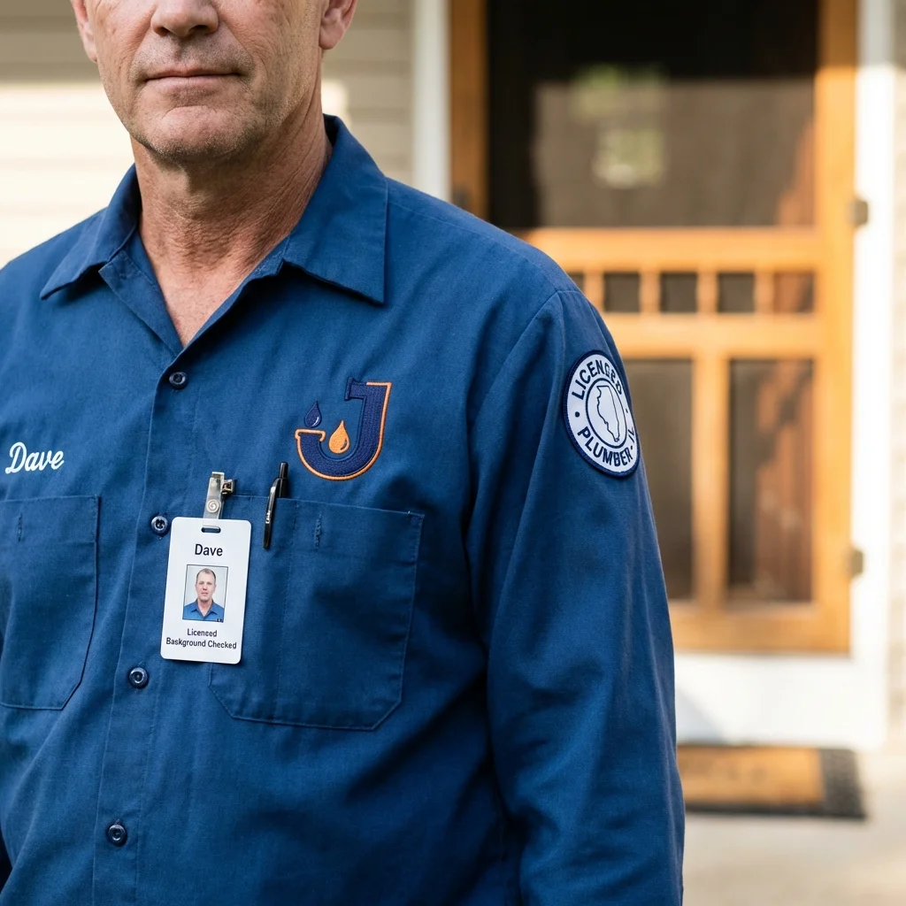 Licensed plumber showing ID badge in Forest City, IA