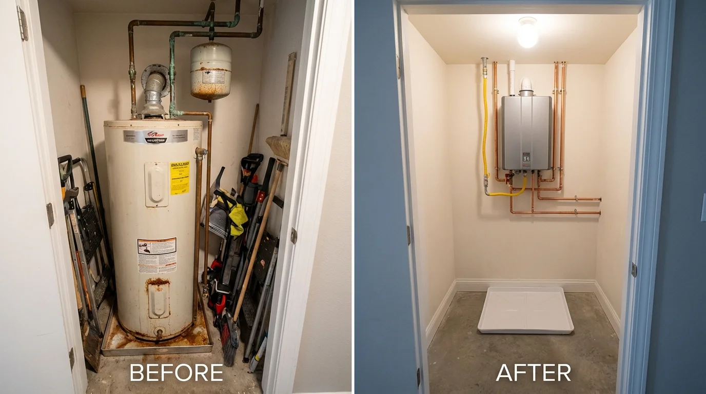 Tank water heater versus wall-mounted tankless unit comparison for Forest City, IA homeowners
