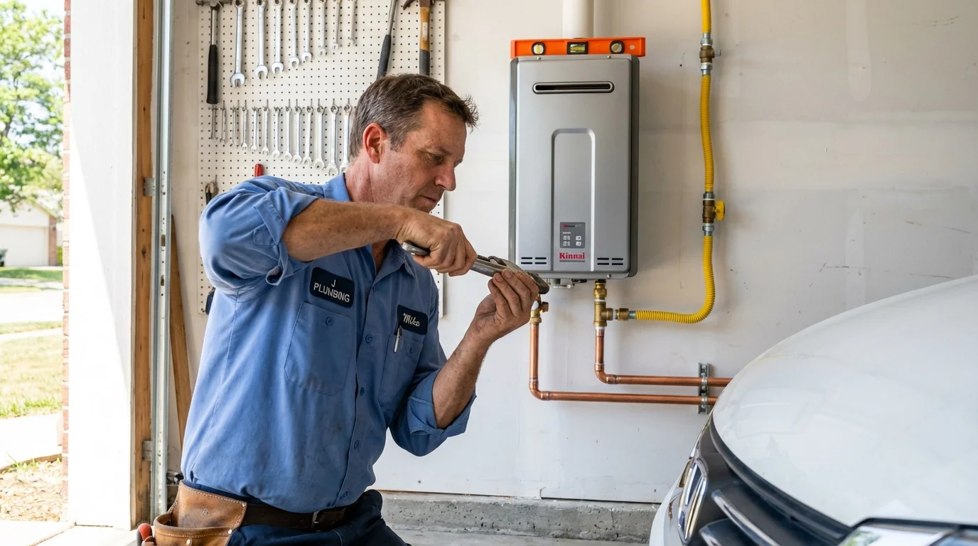 Tankless water heater installation by a Johns Plumbing LLC plumber in Forest City