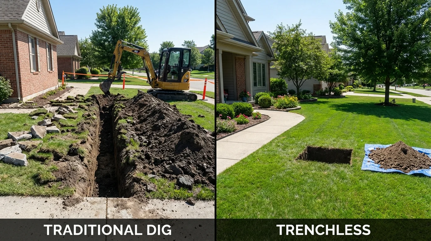 Trenchless sewer repair with minimal yard damage versus traditional excavation in Forest City, IA